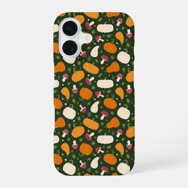 Funda Para iPhone 16 Autumn Pumpkins & Mushrooms Seamless Pattern Phone (Reverso )