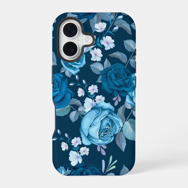 Funda Para iPhone 16 Azul Floral Clásico (Reverso )
