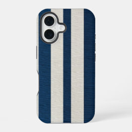 Funda Para iPhone 16 Azul Marino y Crema Raya Vertical Sin Costuras