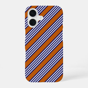 Funda Para iPhone 16 Azul marino y rayas blancas con naranja quemada