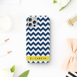 Funda Para iPhone 16 Azul Marino Zigzag, Azul Marino Chevron, Tu Nombre