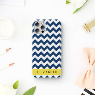 Funda Para iPhone 16 Azul Marino Zigzag, Azul Marino Chevron, Tu Nombre