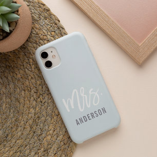 Funda Para iPhone 16 Azul Pastel Gris Nueva Señora Apellido Novia