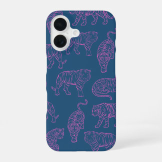 Funda Para iPhone 16 Azul profundo con tigres rosados