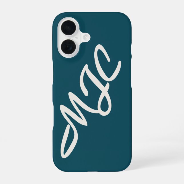 Funda Para iPhone 16 Azul Turquesa Profundo Monograma Personalizado  (Reverso )