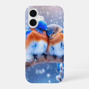 Funda Para iPhone 16 Azulejos del este acullándose en una rama nevada