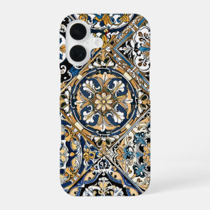 Funda Para iPhone 16 Azuleju español marroquí azul amarillo blanco negr