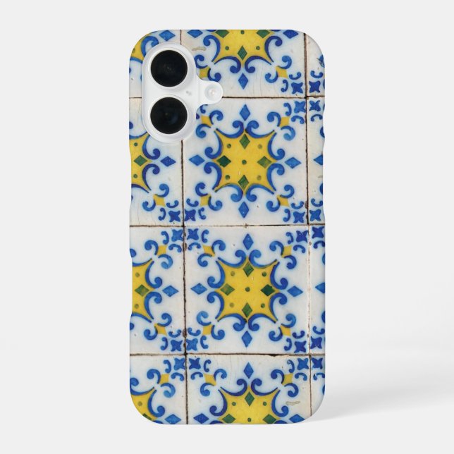 Funda Para iPhone 16 Baldosas portuguesas - Patrón azul y amarillo Azul (Reverso )
