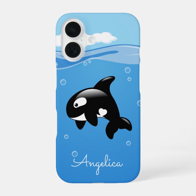Funda Para iPhone 16 Ballena orca pura en el océano con nombre personal (Reverso )