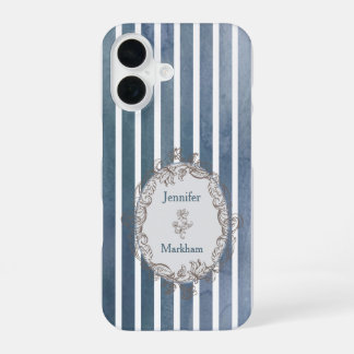Funda Para iPhone 16 Banda de color azul-gris barroco
