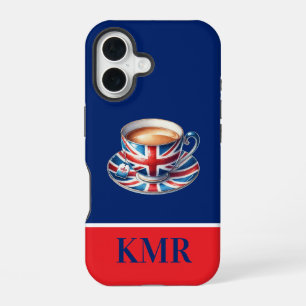Funda Para iPhone 16 Bandera británica en taza de té inglesa