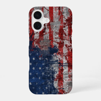 Funda Para iPhone 16 Bandera estadounidense pintada en un muro oscuro