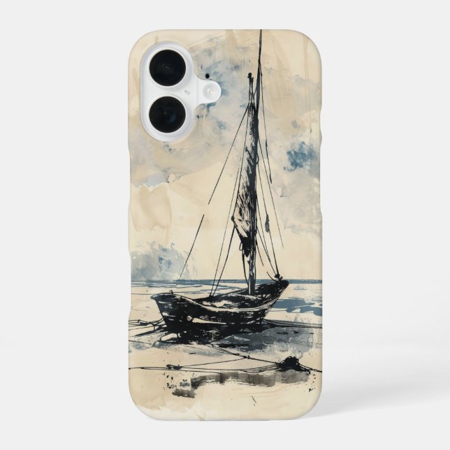 Funda Para iPhone 16 Barca en la Playa (Reverso )