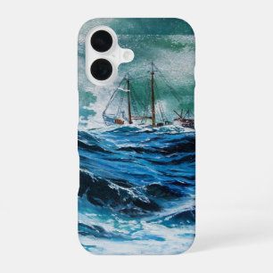 Funda Para iPhone 16 Barco en el mar en tormenta / Azul marino