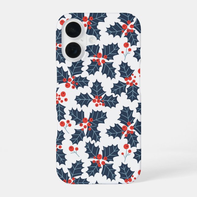 Funda Para iPhone 16 Baya de acebo sobre blanco (Reverso )