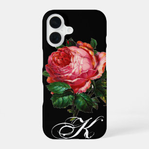 Funda Para iPhone 16 BEAUTIFUL ROSE MONOGRAMA ROSA PINK,Negro