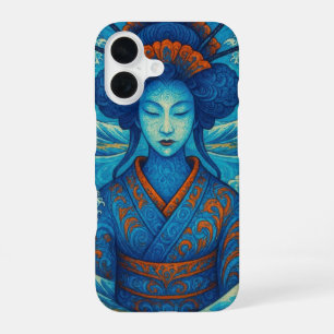 Funda Para iPhone 16 Belleza abstracta oriental Geisha Maiko olas azule