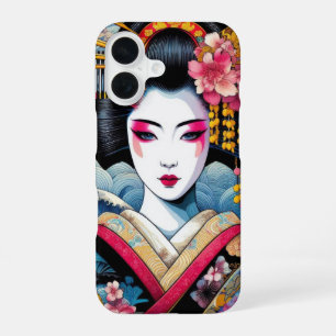 Funda Para iPhone 16 Belleza oriental Geisha Maiko flores de sakura ola