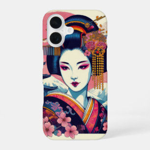 Funda Para iPhone 16 Belleza oriental Geisha Maiko flores de sakura ros