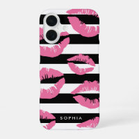 Besos con Huella de Labios Rosa Claro en Raya Blan