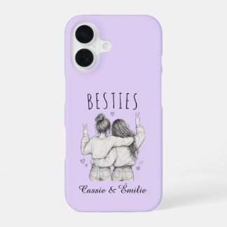 Funda Para iPhone 16 Besties meilleures amies fond lavande prénoms