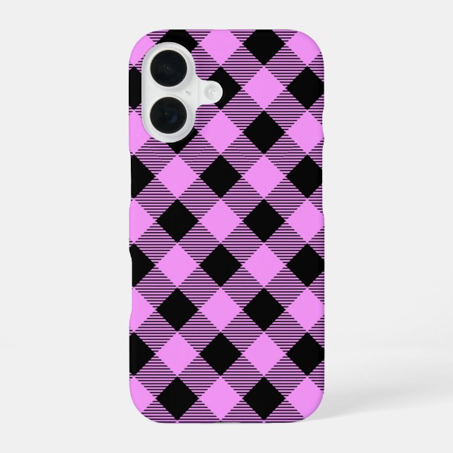 Funda Para iPhone 16 Black and Coral Checked (Reverso )