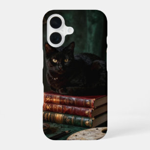 Funda Para iPhone 16 Black Cat on Books Dark Academia Case