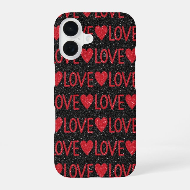 Funda Para iPhone 16 Black Glitter AMOR (Reverso )