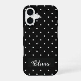 Funda Para iPhone 16 Black & White Polka Dot Custom Name