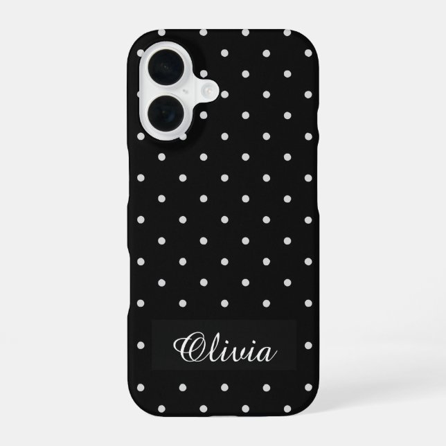 Funda Para iPhone 16 Black & White Polka Dot Custom Name (Reverso )
