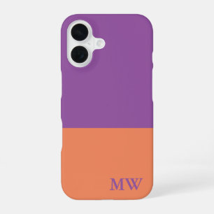 Funda Para iPhone 16 Bloque de color monograma morado y Naranja