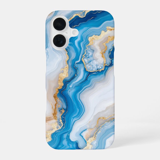 Funda Para iPhone 16 Blue Agate Marble with Gold Veins – Elegant (Reverso )