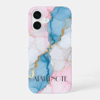 Funda Para iPhone 16 Blue and Pink Marble with Gold Veins