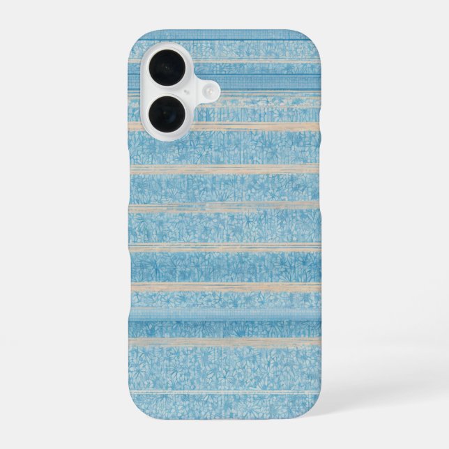 Funda Para iPhone 16 Blue Patchwork Stripe Phone Case (Reverso )