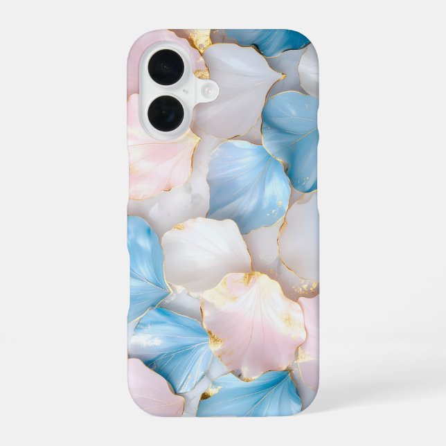 Funda Para iPhone 16 Blue Pink Petal Gold Edge (Reverso )