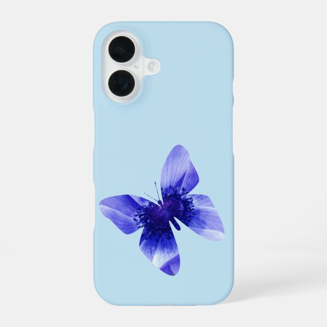 Funda Para iPhone 16 Blue Poppy Butterfly,   (Reverso )