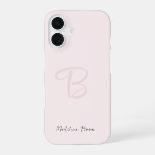 Funda Para iPhone 16 Blush Rosa Monograma Minimalista Moderno Femenino