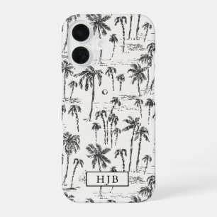Funda Para iPhone 16 Boceto de Monograma de Palma Tropical