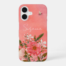 Boho Acuarela Coral Rosa Florales Nombre en Script