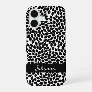 Funda Para iPhone 16 Boho Chic negro y blanco patrón floral abstracto