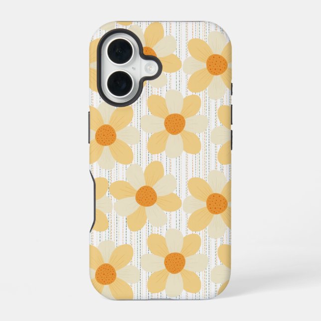 Funda Para iPhone 16 Boho Daisies + lluvia de arcoíris (Reverso )