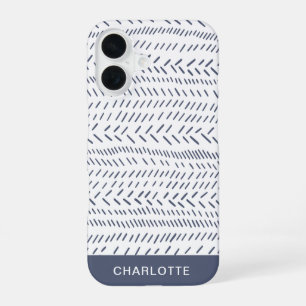 Funda Para iPhone 16 Boho Moderno Abstracto Mudcloth Azul Marino Person