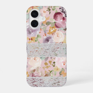 Funda Para iPhone 16 Bonito acuarela flores con encaje moda elegante