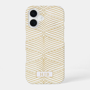 Funda Para iPhone 16 Bonito de Monograma Blanco y Oro Art Deco para iPh