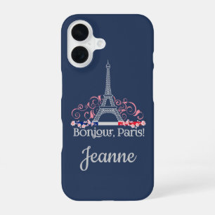 Funda Para iPhone 16 Bonjour Paris Chic Francés Nombre Personalizado