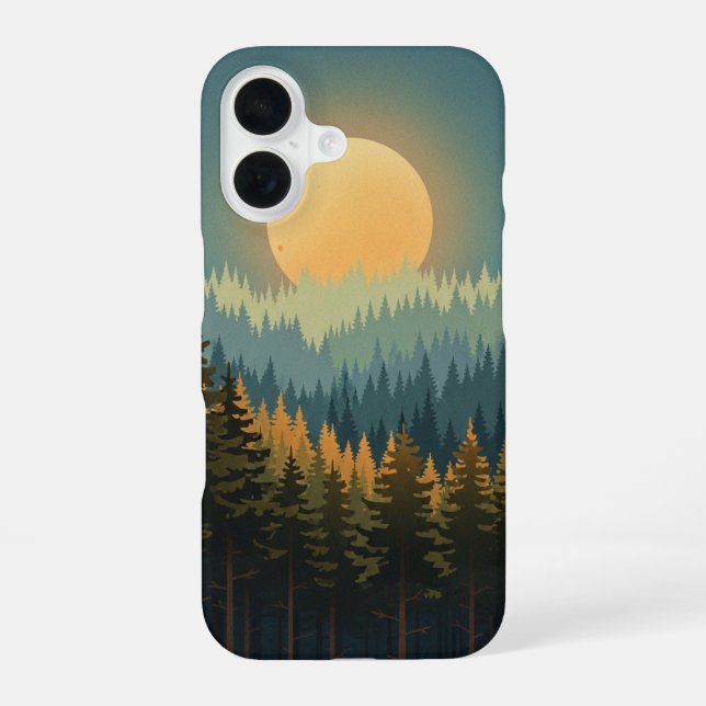 Funda Para iPhone 16 Bosque Retro al Amanecer Lunar (Reverso )