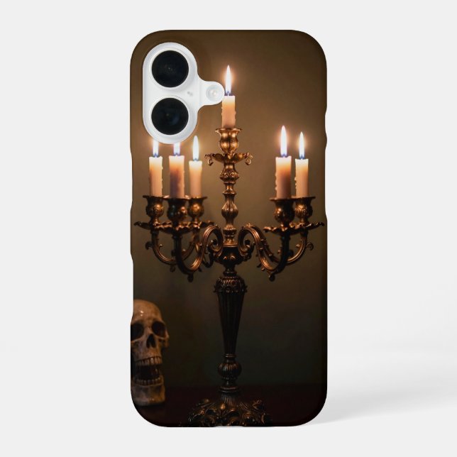 Funda Para iPhone 16 Brass Candelabra and Skull Gothic Case (Reverso )