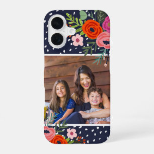 Funda Para iPhone 16 Brillante Floral y Puntos Foto Personalizada