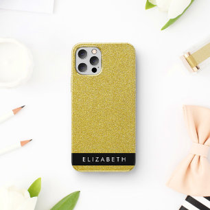 Funda Para iPhone 16 Brillo Dorado, Fondo de Brillo, Tu Nombre