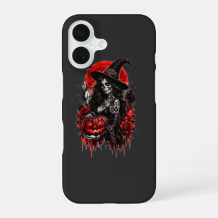 Funda Para iPhone 16 Bruja Gótica Calabaza Halloween Gato Negro Espeluz